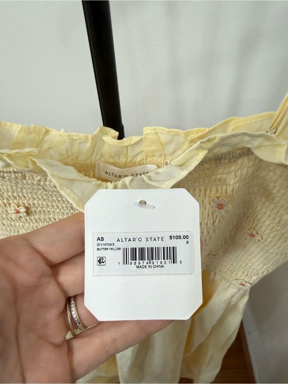 Altar'd State Pale Yellow Eyelet Smocked Midi Dress - Picture 5 of 6
